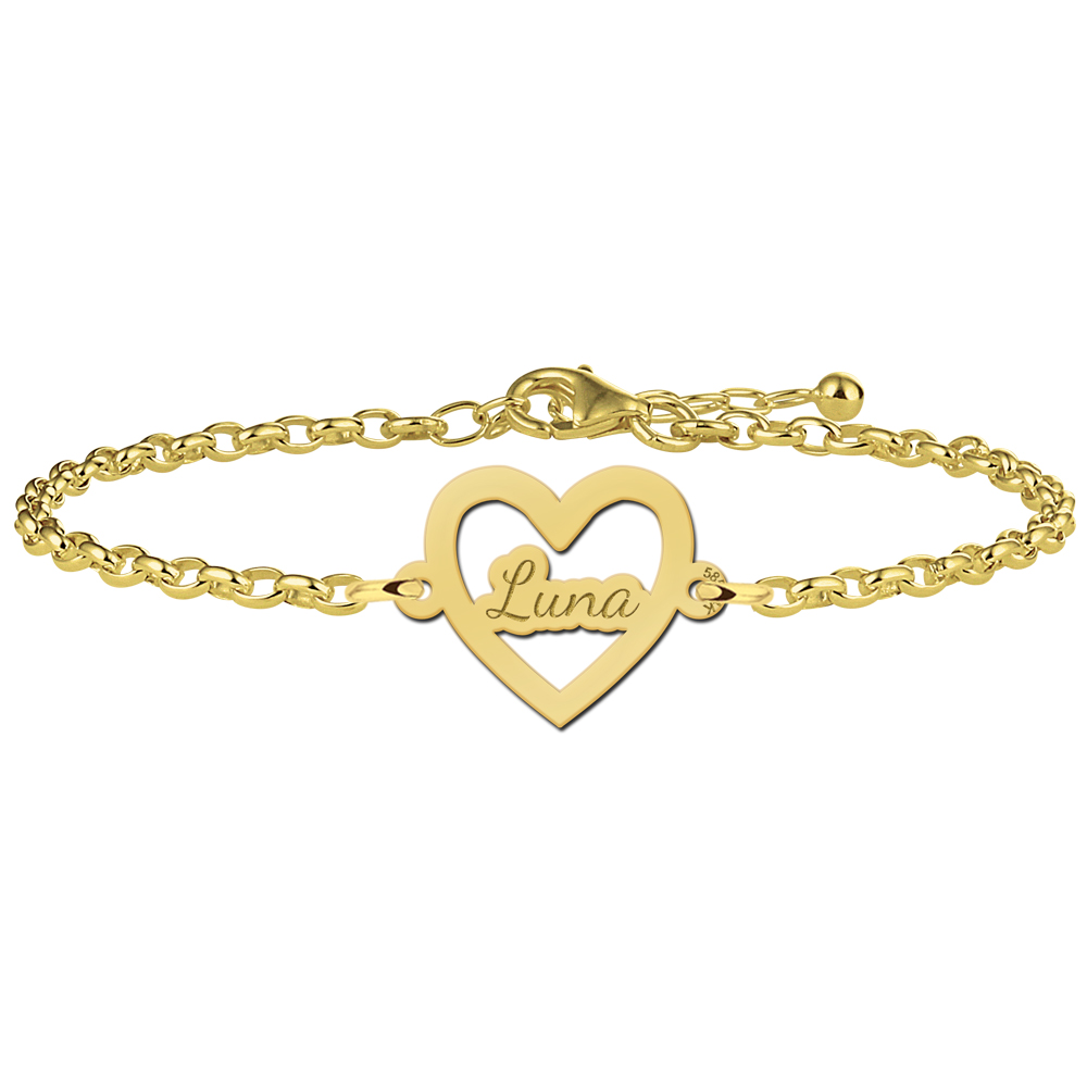 Gold heart bracelet with engraving