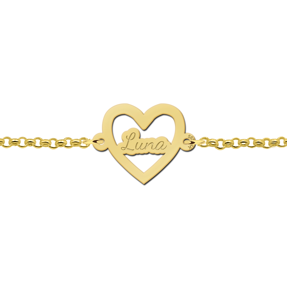 Gold heart bracelet with engraving