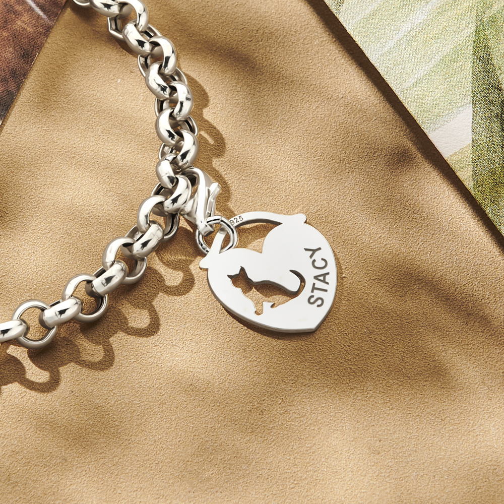 Silver Animal Charms, Heart Cat