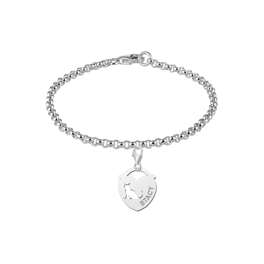 Silver Animal Charms, Heart Cat