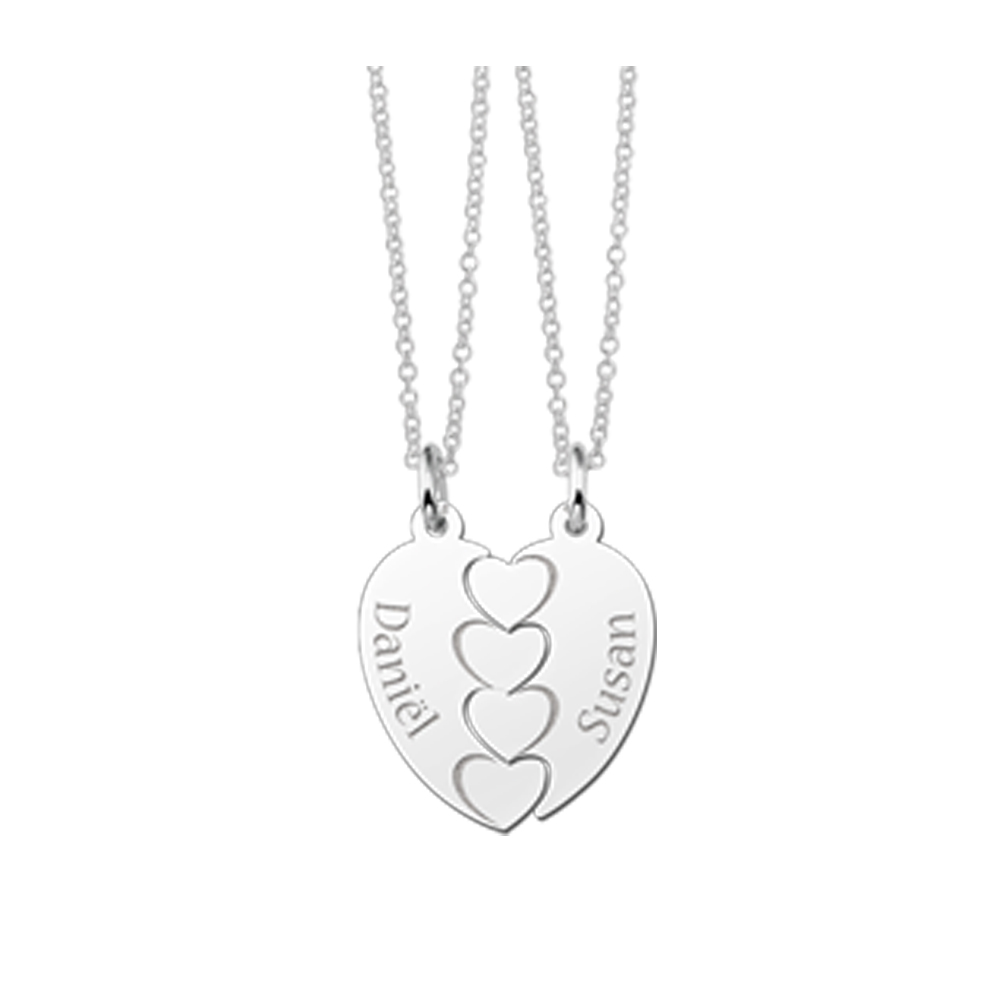 Silver engraved friendship necklaces with hearts