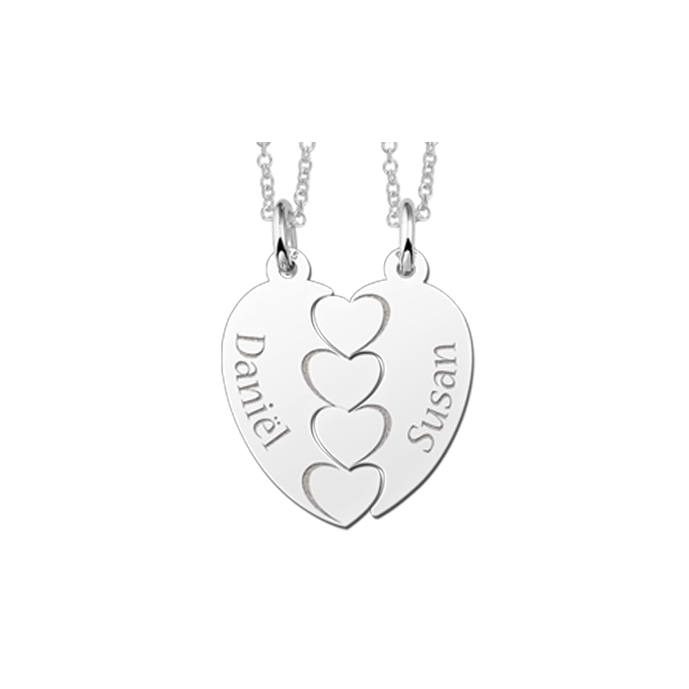 Silver engraved friendship necklaces with hearts