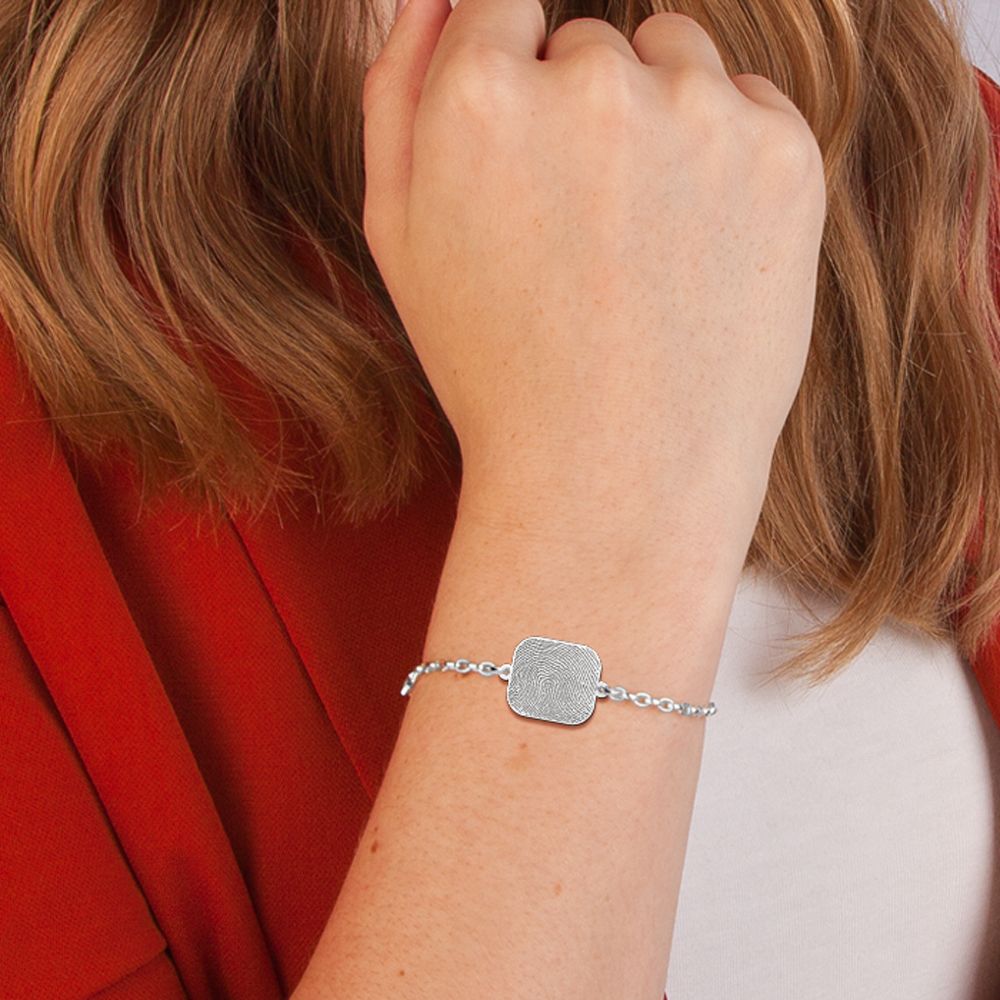 Silver Bracelet with fingerprint and rectangle