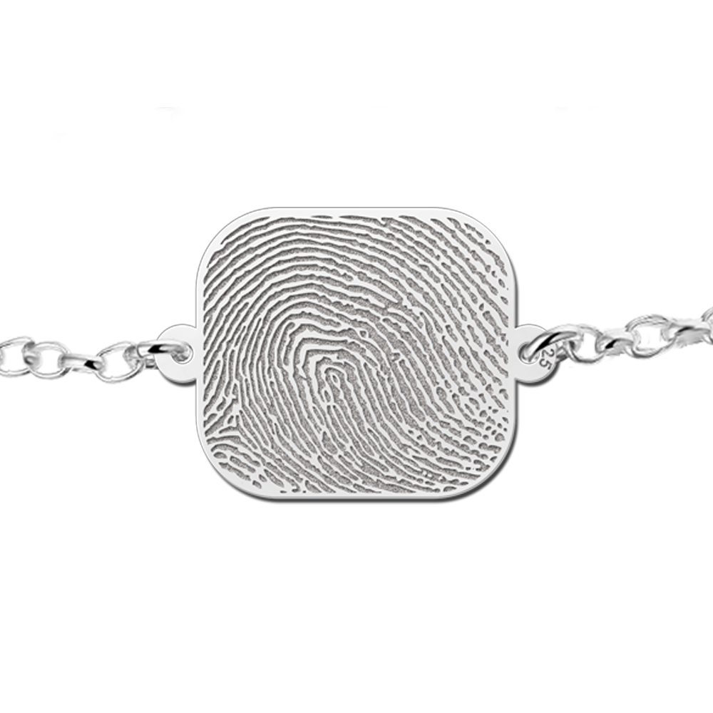 Silver Bracelet with fingerprint and rectangle