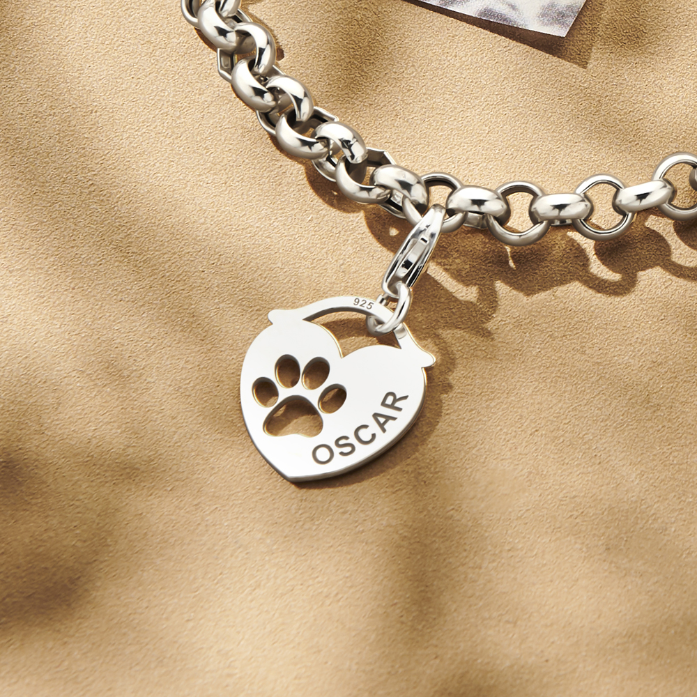 Silver Animal Charm, Heart Paw
