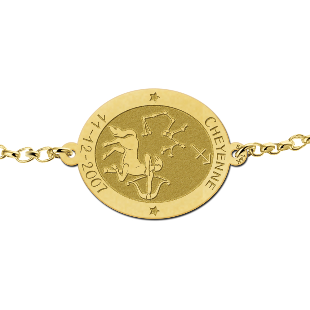 Golden zodiac bracelet oval Sagittarius