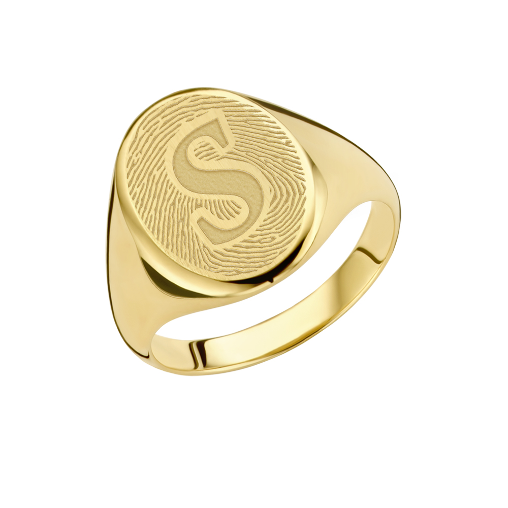 Fingerprint signet ring oval 14 carat gold