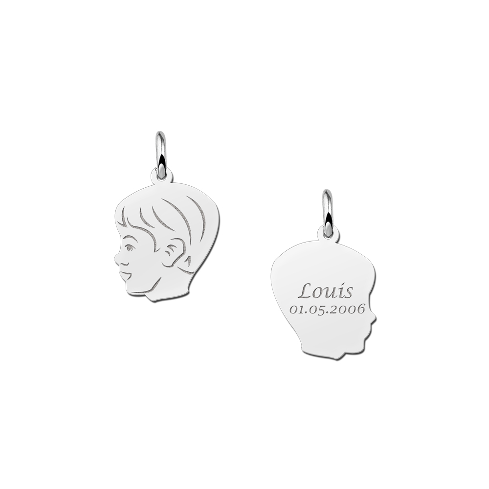 Silver Child head boys pendant with back engraving - small