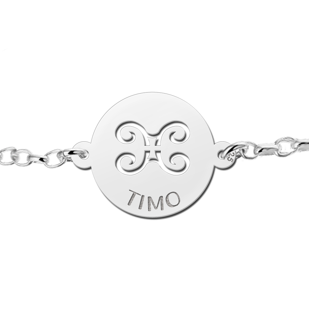 Silver star sign bracelet round Gemini