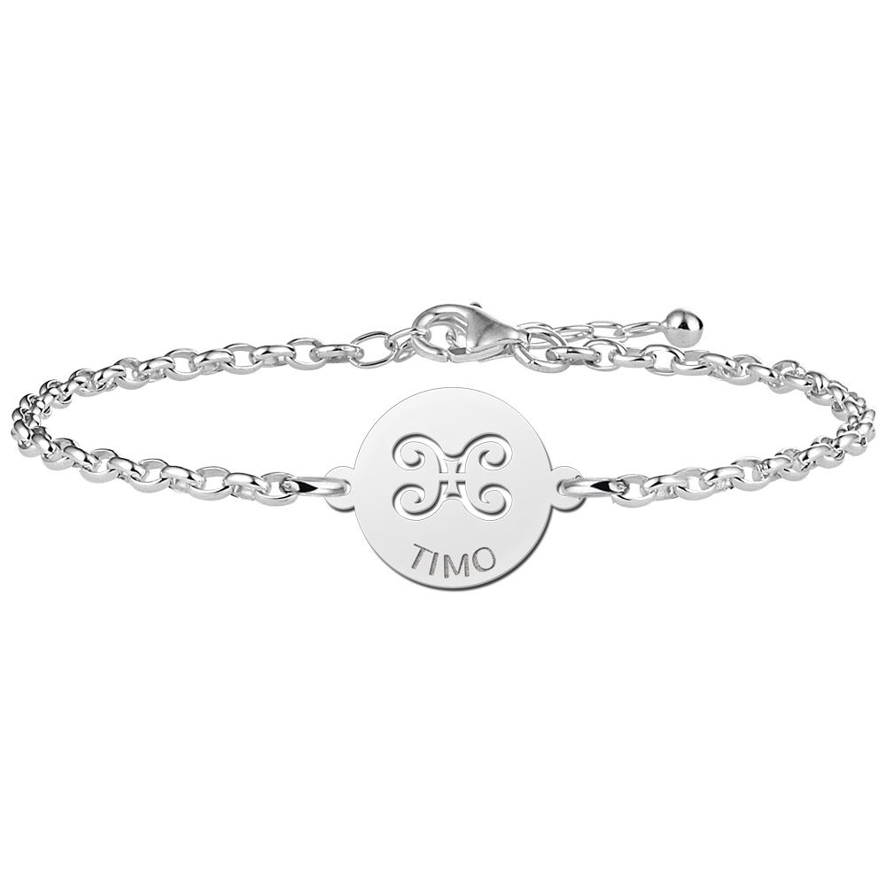 Silver star sign bracelet round Gemini