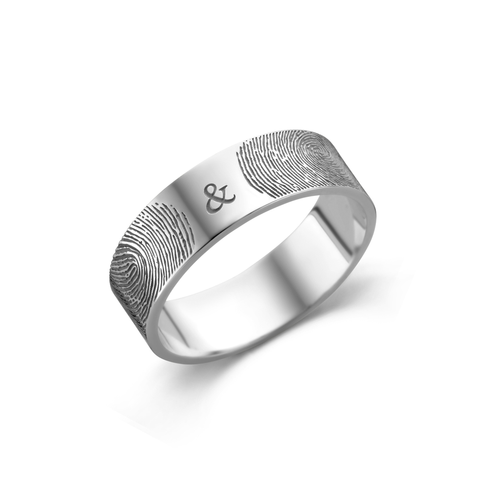 Silver ring with two fingerprints - 6 mm flat