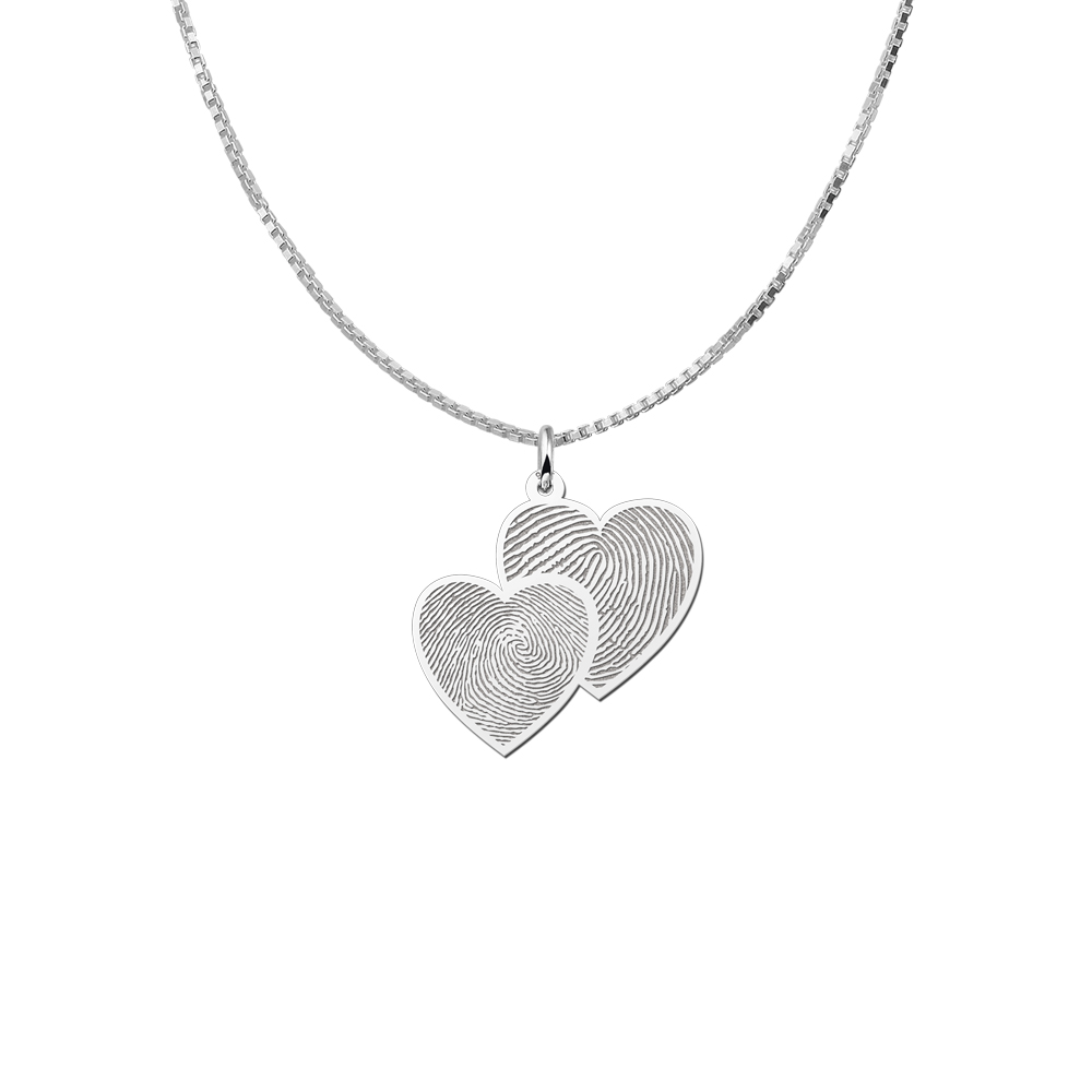 Silver fingerprint jewelry two hearts