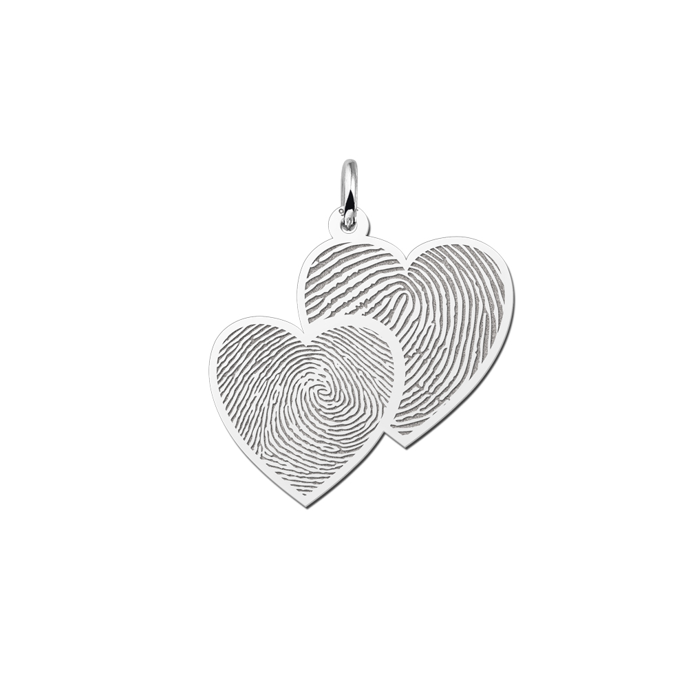Silver fingerprint jewelry two hearts