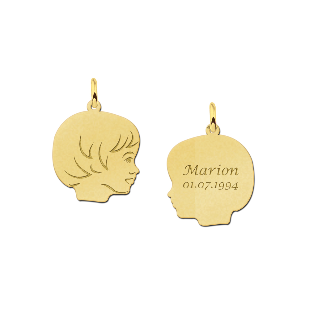 Gold child head girl pendant with back engraving