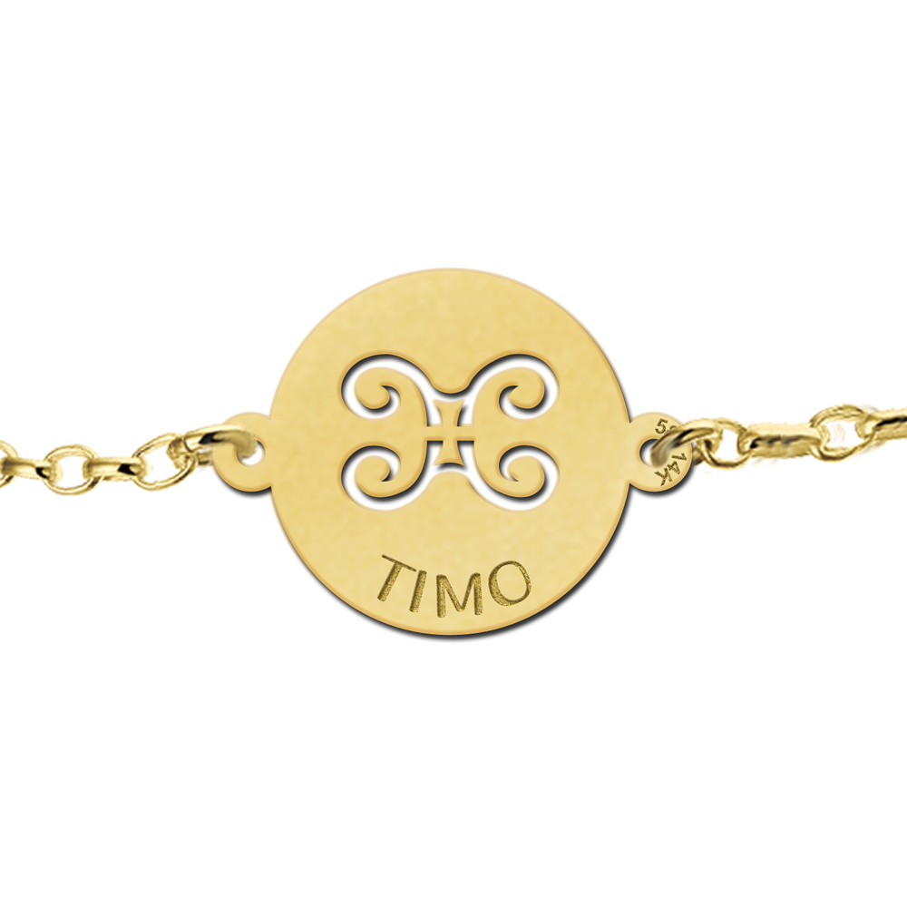 Golden zodiac bracelet round Gemini