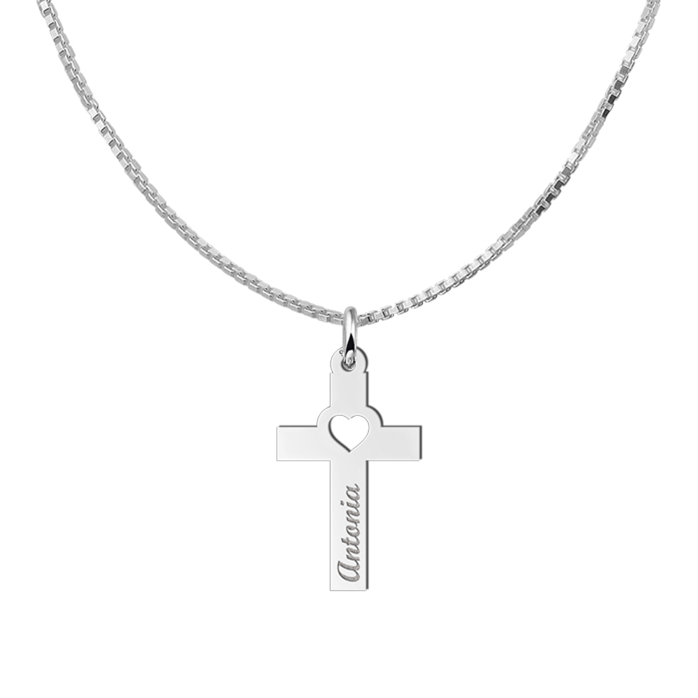 Silver communion gift cross with name