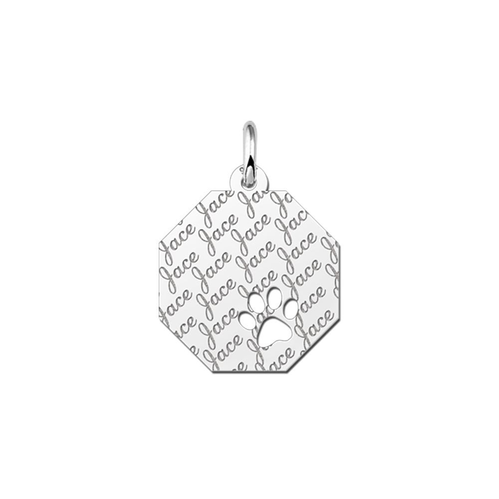 Silver octagonal pendant name pattern & paw print