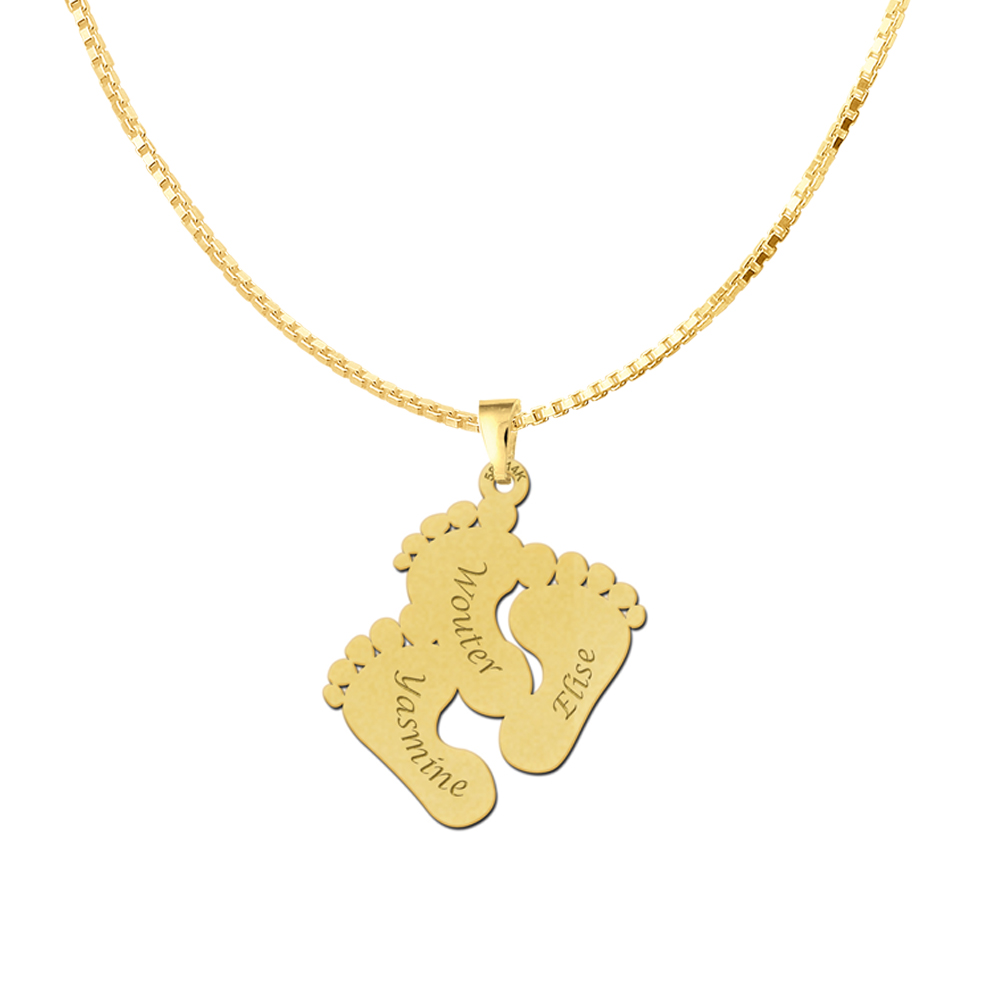 Mothers jewelry gold with three feet and engraving