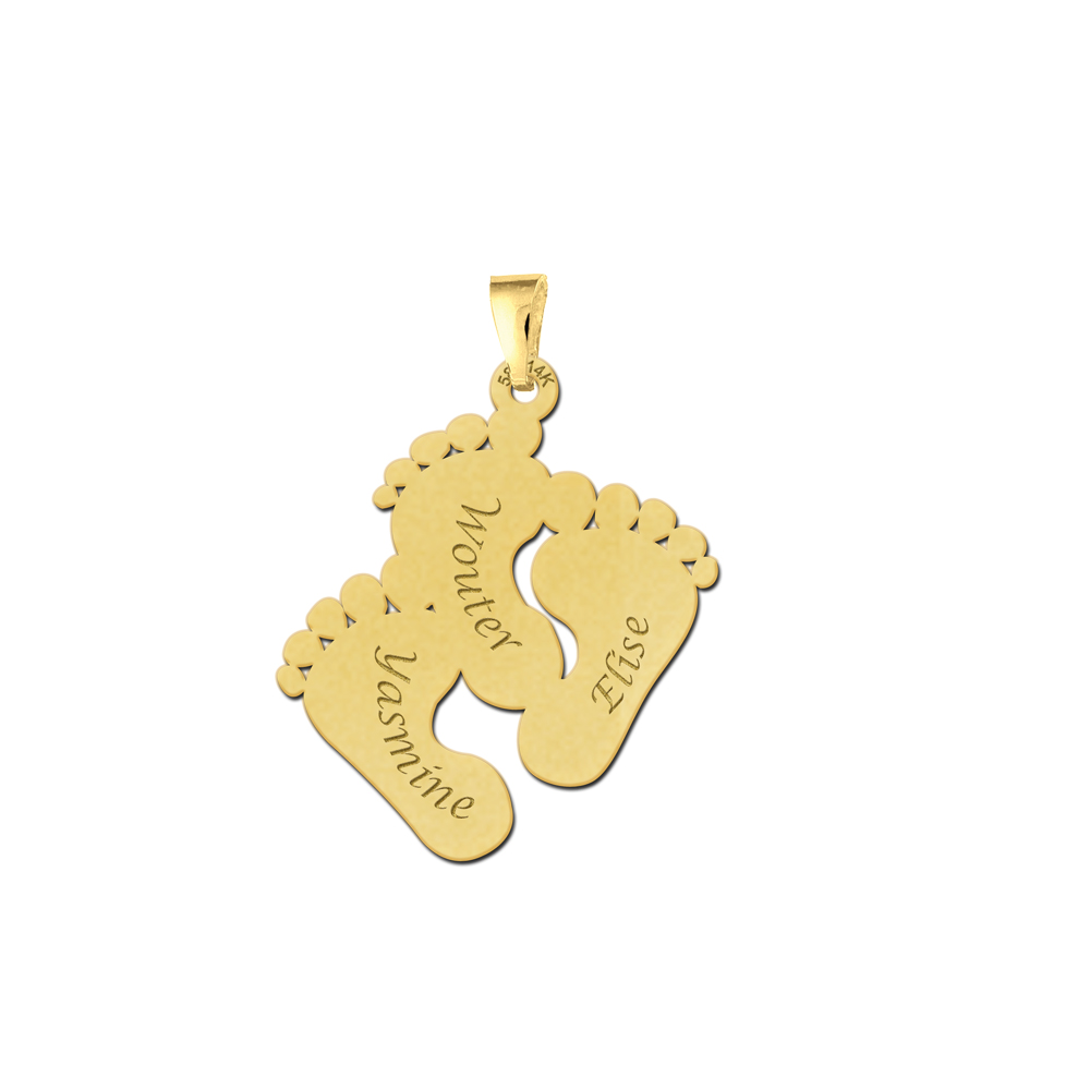 Mothers jewelry gold with three feet and engraving