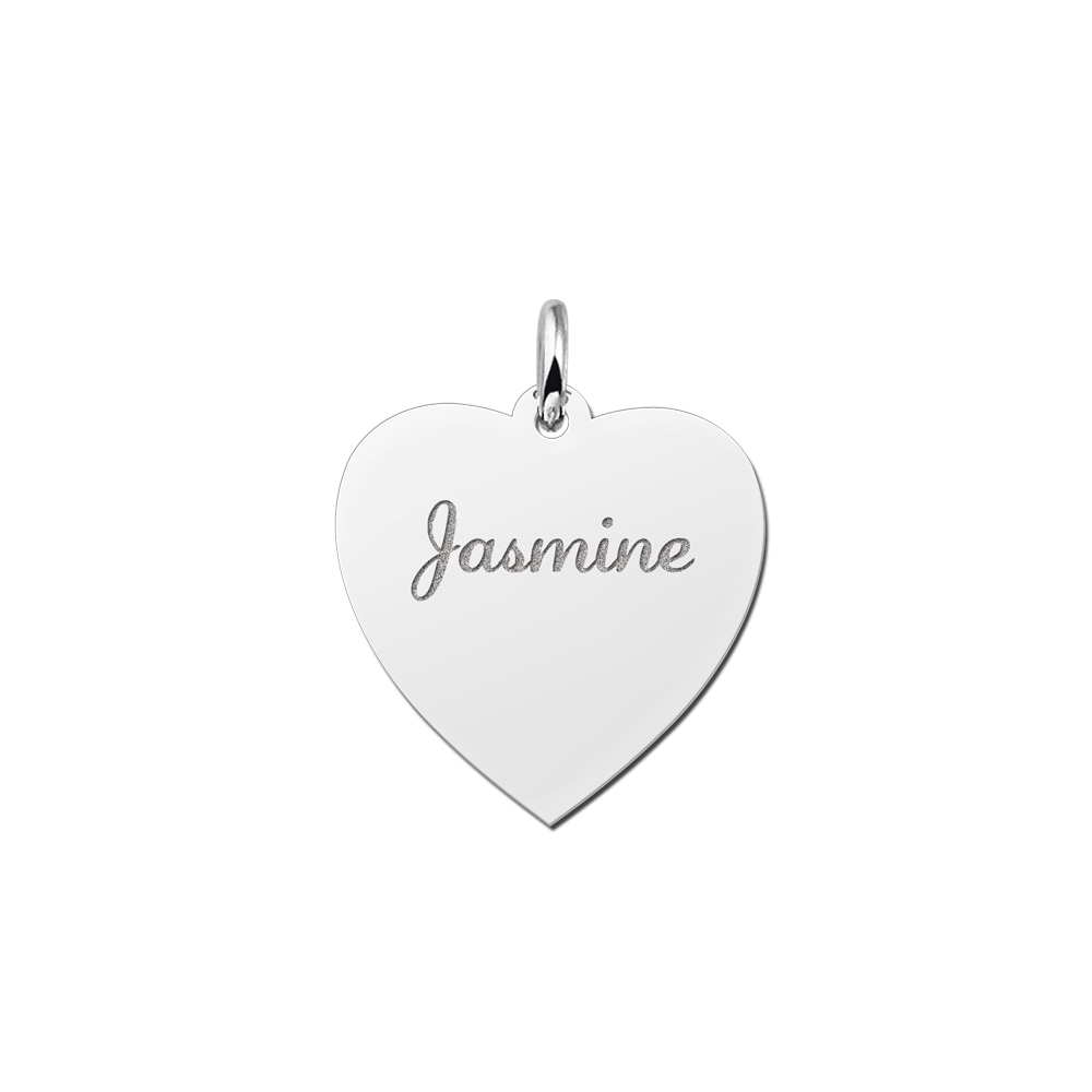 Silver engraved heart nametag