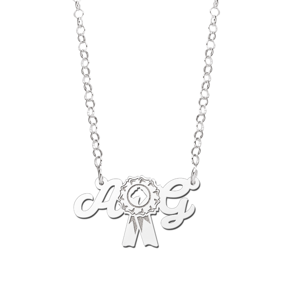 Silver namenecklace horses rosette