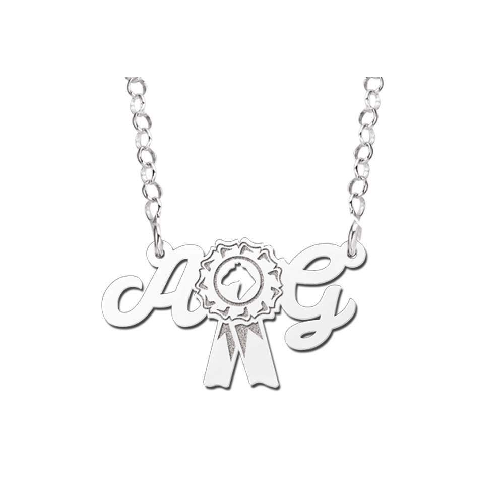 Silver namenecklace horses rosette