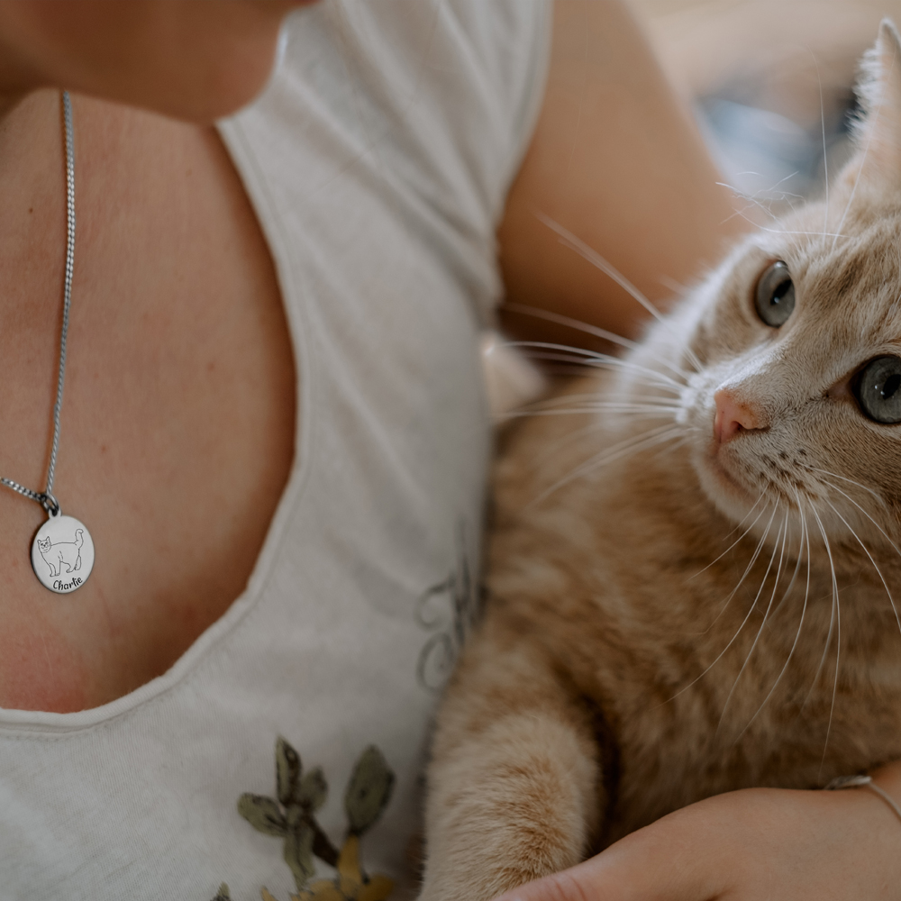 Silver necklace with cat pendant Abyssinian