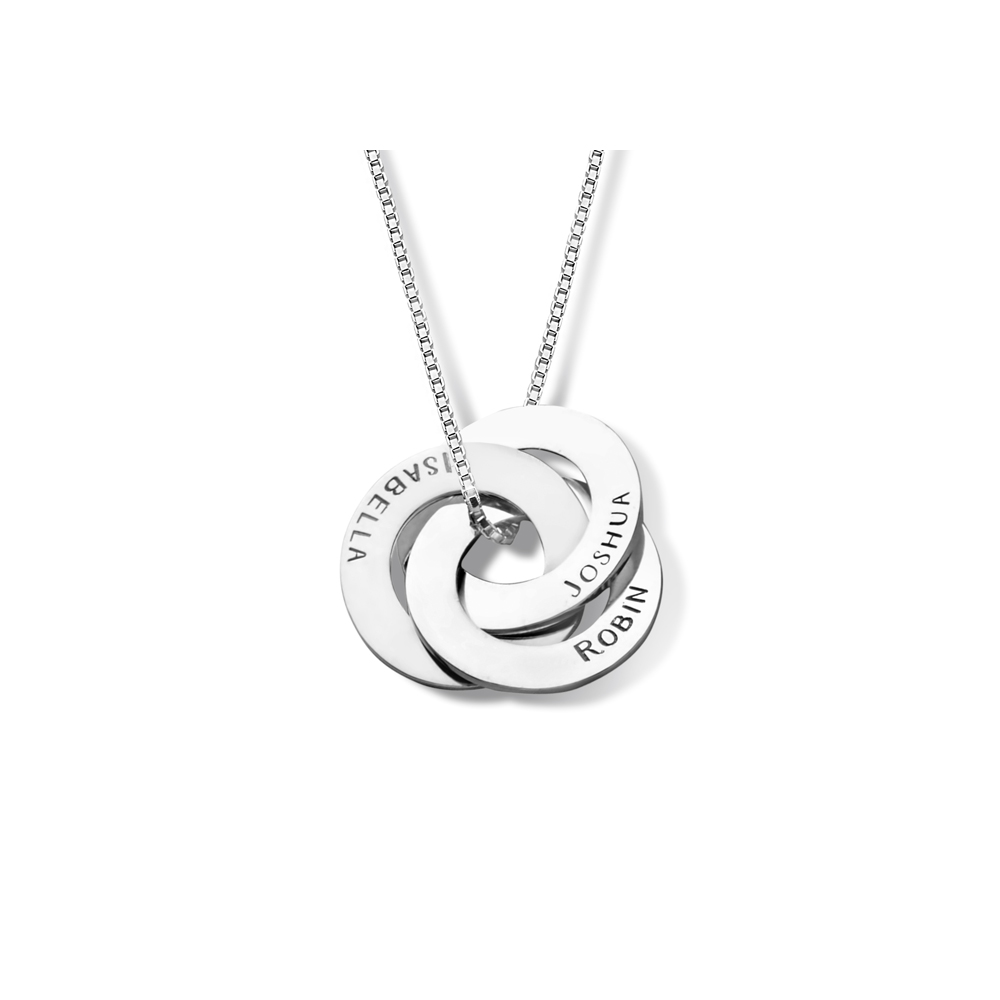 Silver Russian rings necklace with three names