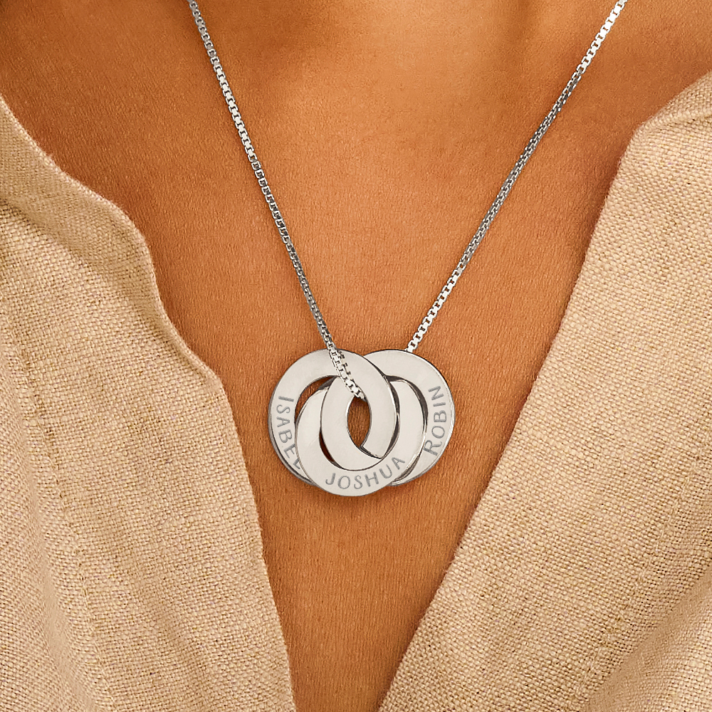 Silver Russian rings necklace with three names