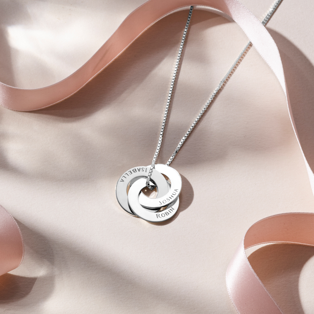 Silver Russian rings necklace with three names
