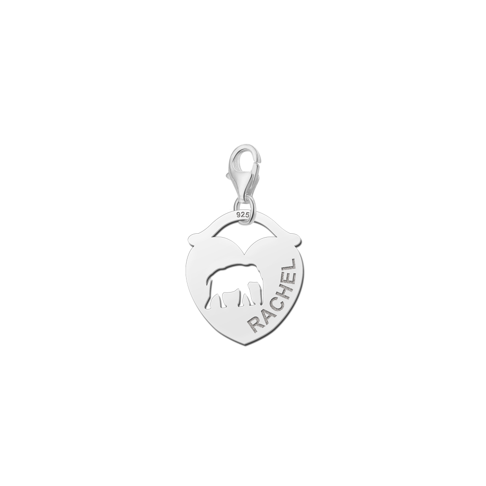 Silver Animal Charm, Heart Elephant