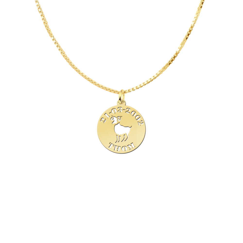 Gold Zodiac Round Namependant Aries