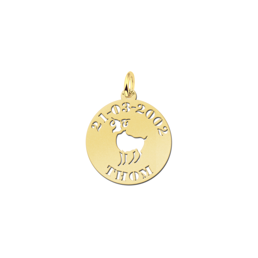 Gold Zodiac Round Namependant Aries