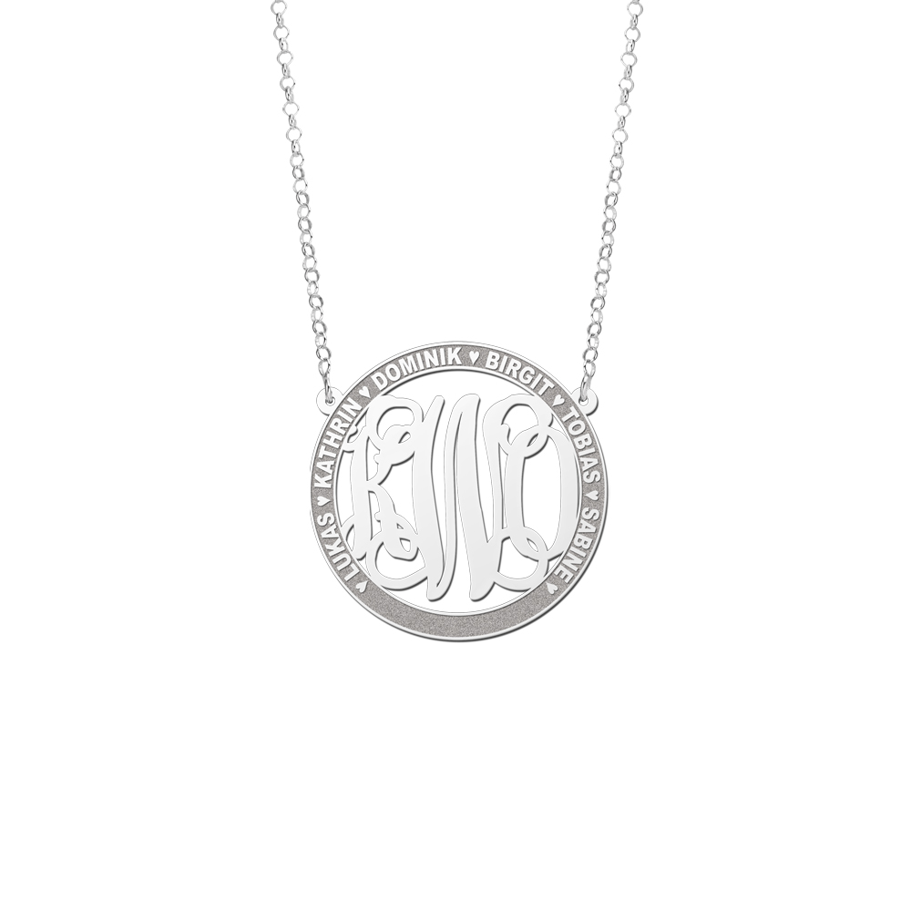 Silver Monogram Necklace with Names, Large