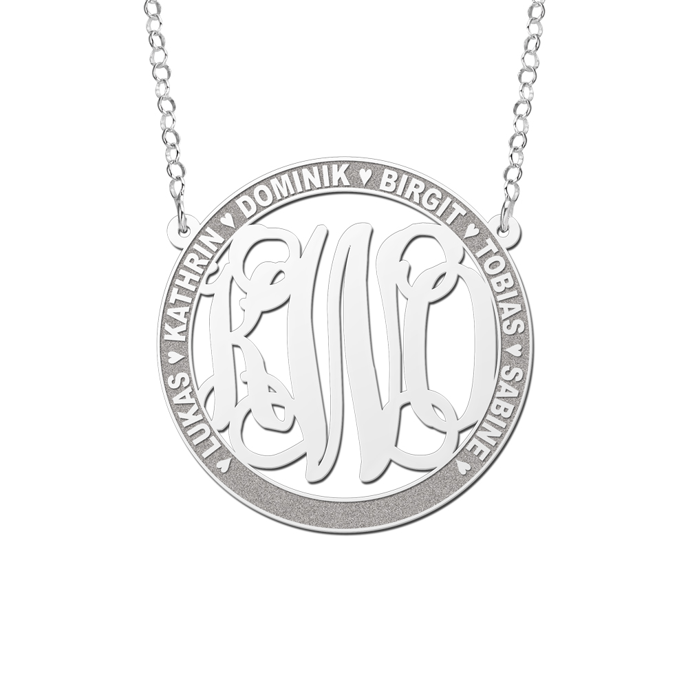 Silver Monogram Necklace with Names, Large