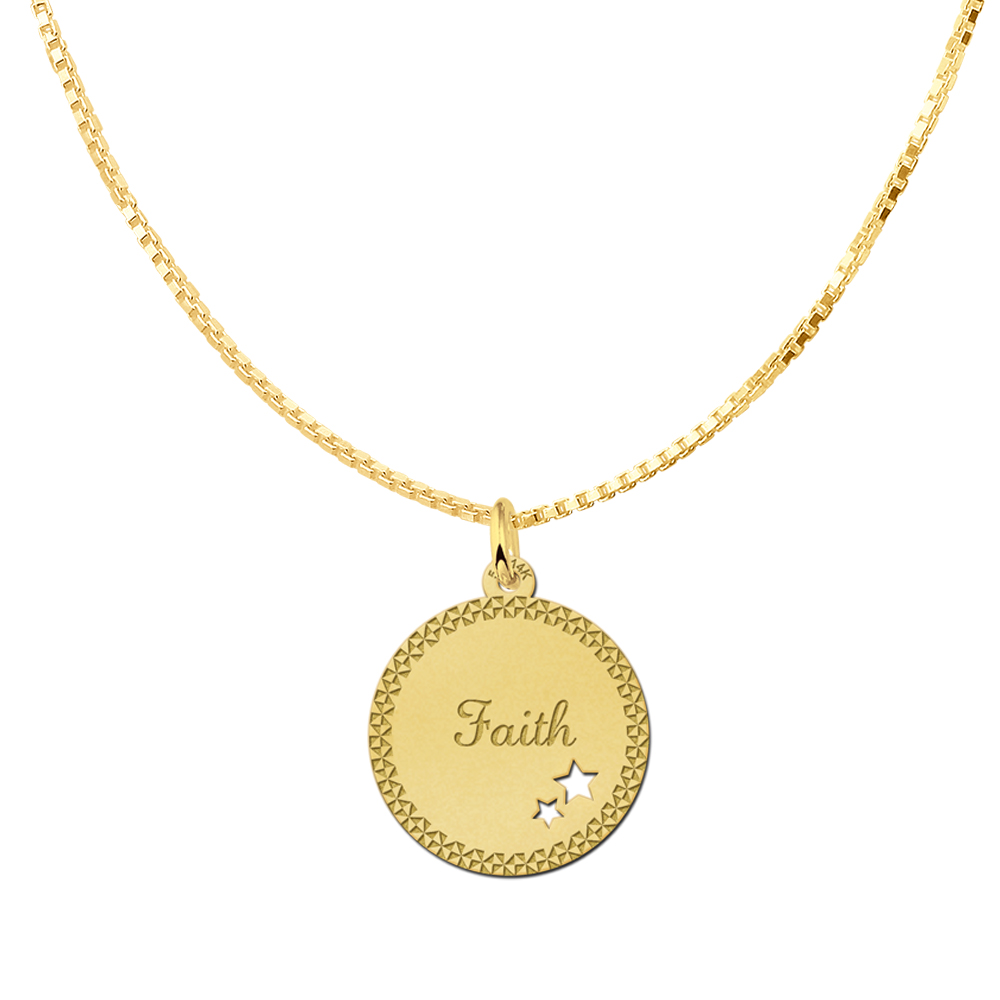 Gold Disc Pendant with Name, Border and Stars