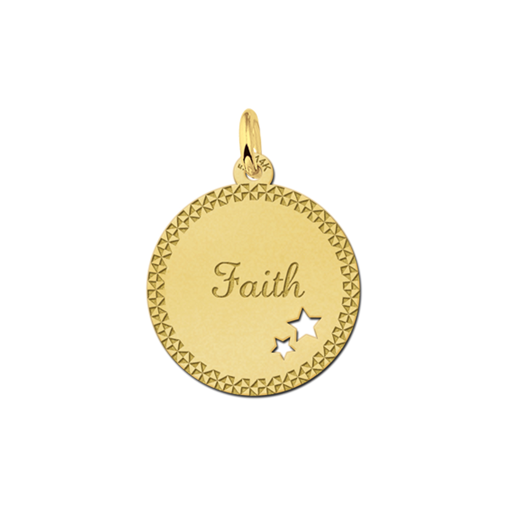 Gold Disc Pendant with Name, Border and Stars