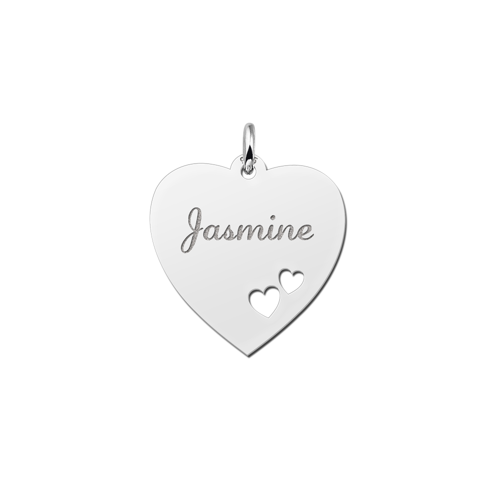 Silver engraved heart nametag hearts