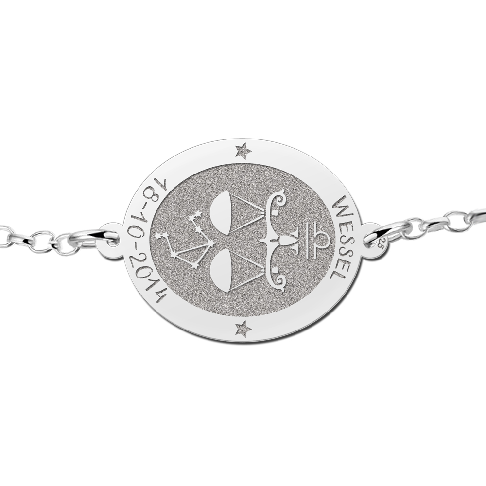 Silver star sign bracelet oval Libra