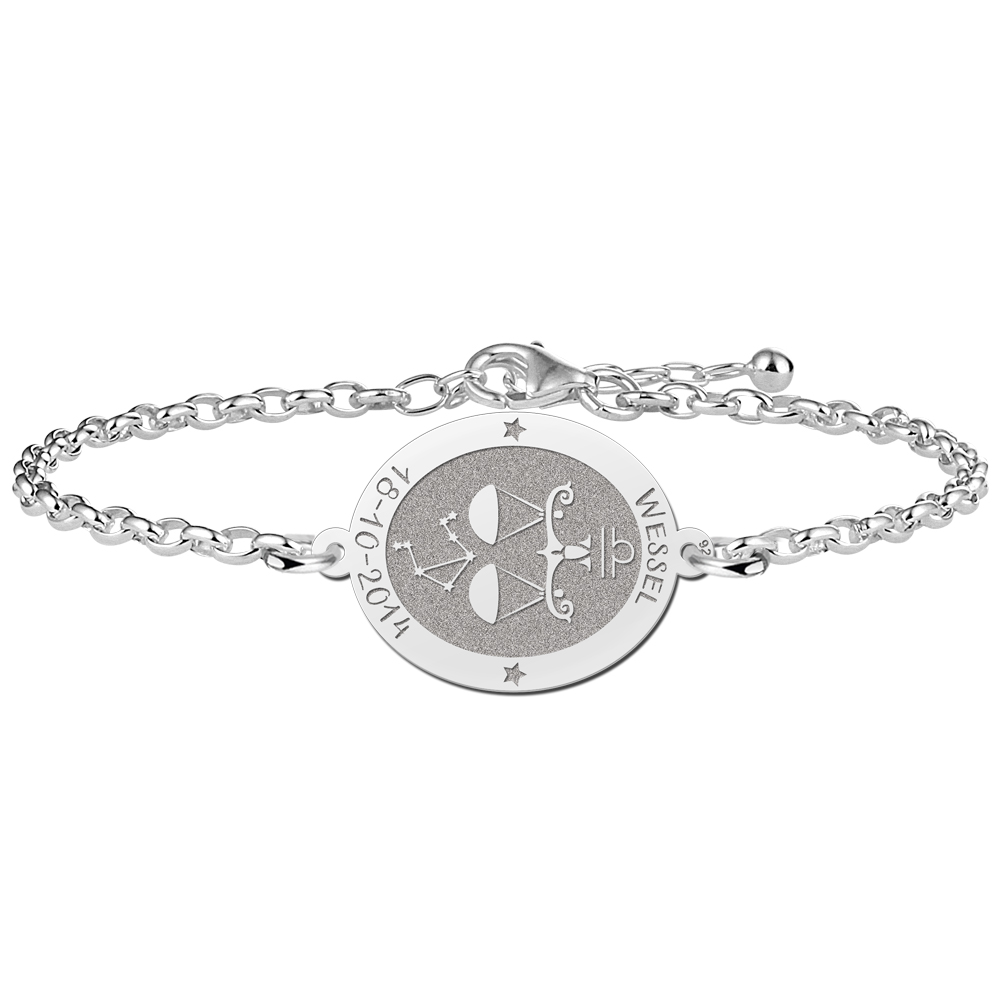 Silver star sign bracelet oval Libra