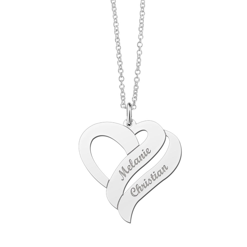 Silver pendant heart shaped for two names