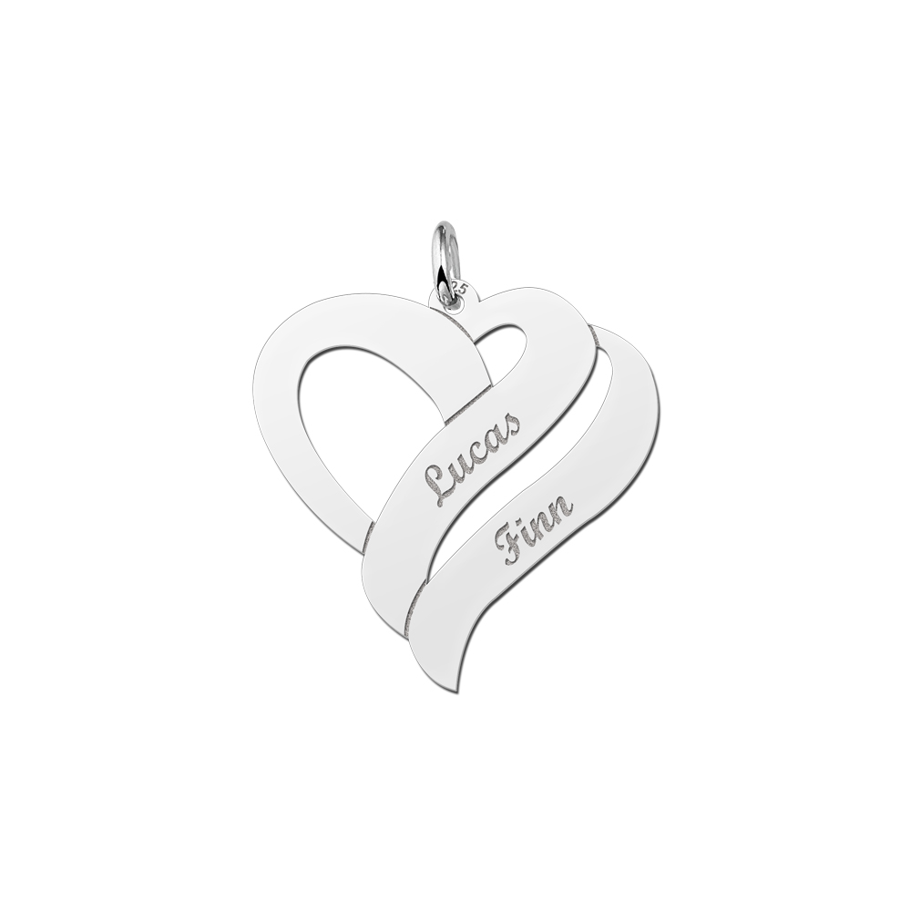 Silver pendant heart shaped for two names