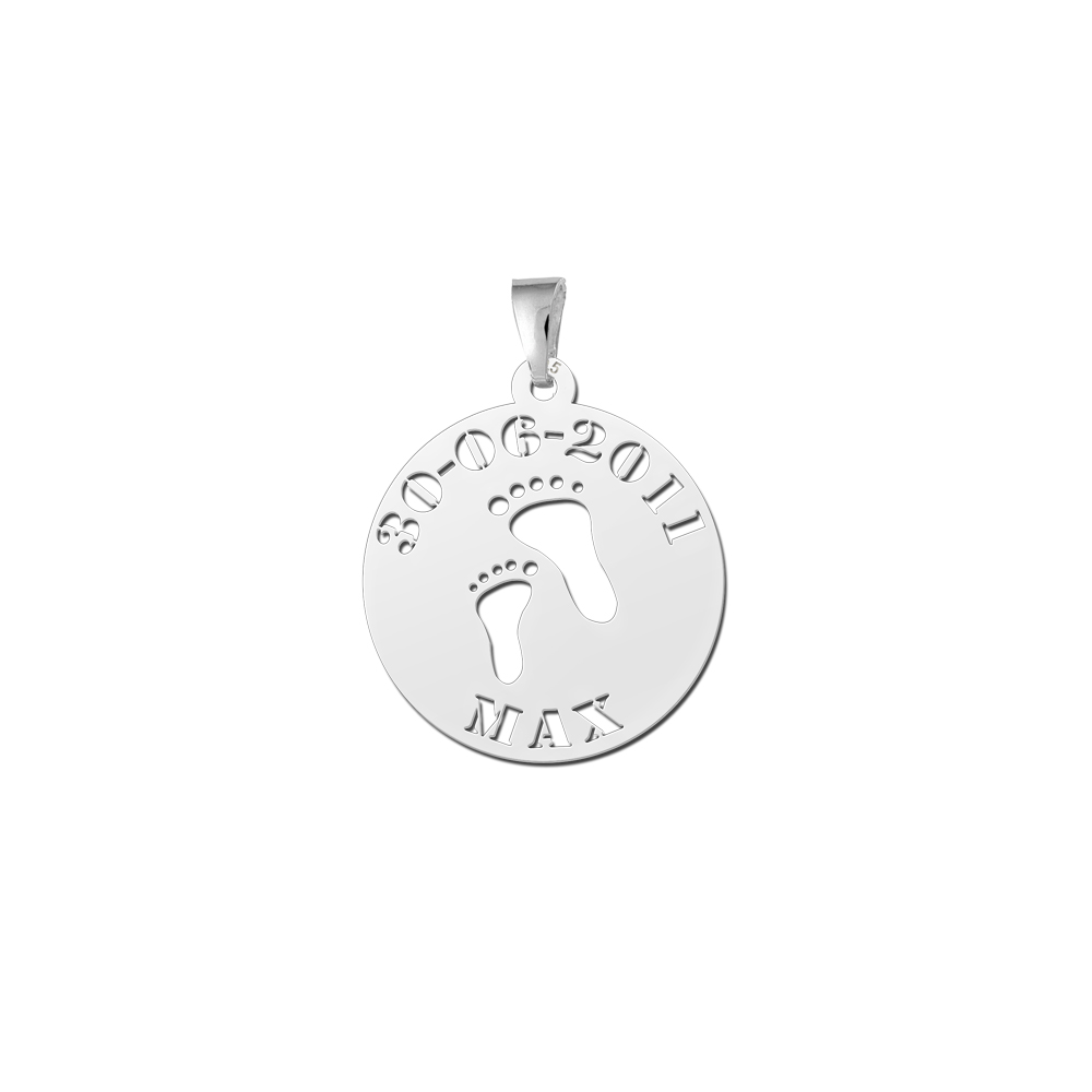 Silver Baby Pendant - Baby Feet with Name and Date