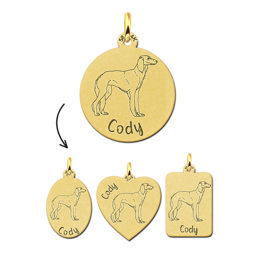 Gold dog pendant Saluki - Persian Greyhound