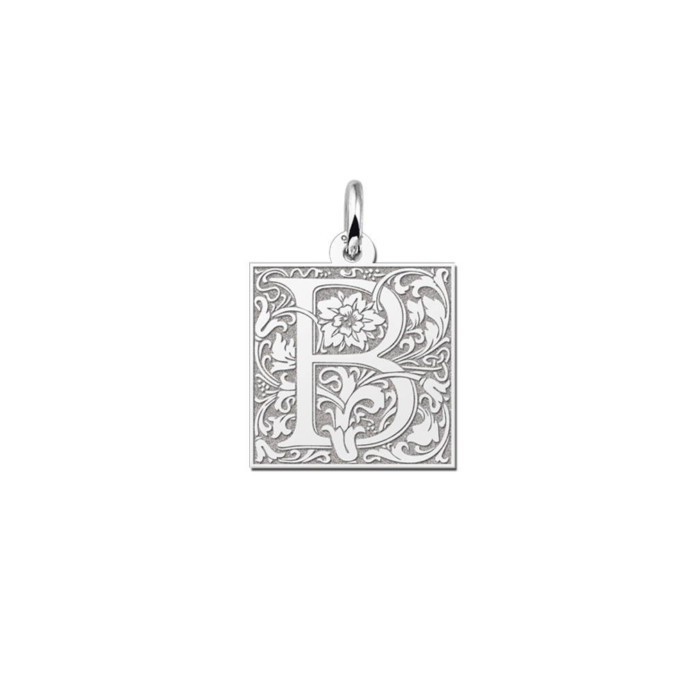 Silver square initial pendant