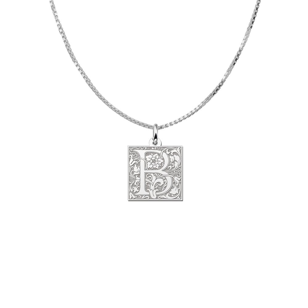 Silver square initial pendant