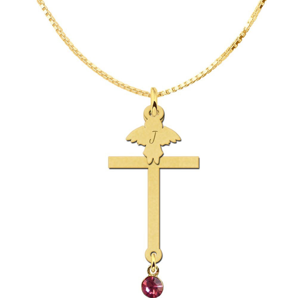 Golden Communion cross with zirkonia and angel