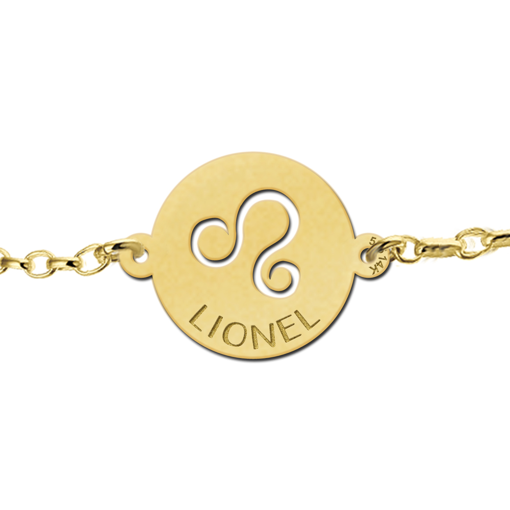 Golden zodiac bracelet round Leo