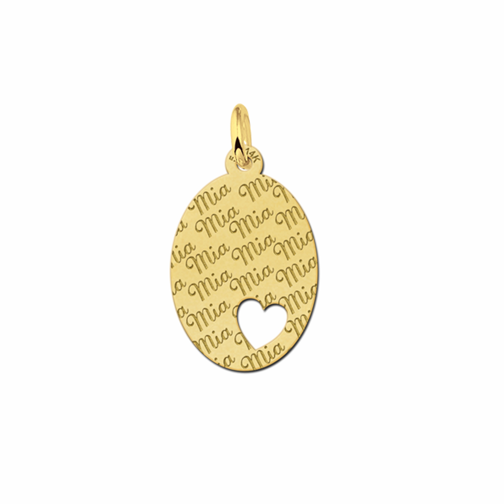 Golden Oval Necklace Engraved with Small Heart
