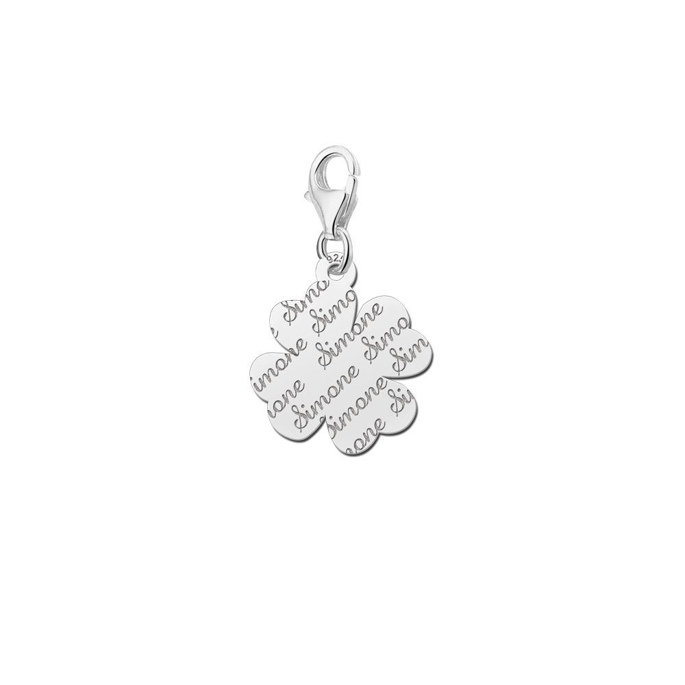 Silver Engraved Charm, 4 Leaf Clover